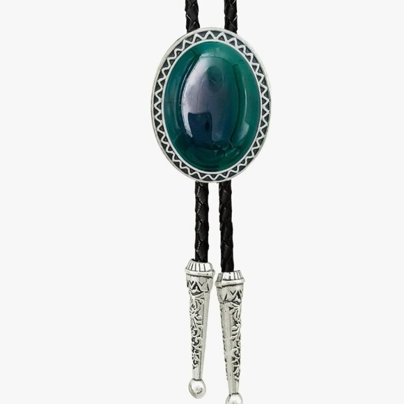 Raven Bolo Tie for Cowboy Genuine Leather Western- Black  Genunie Leather Bolo Tie